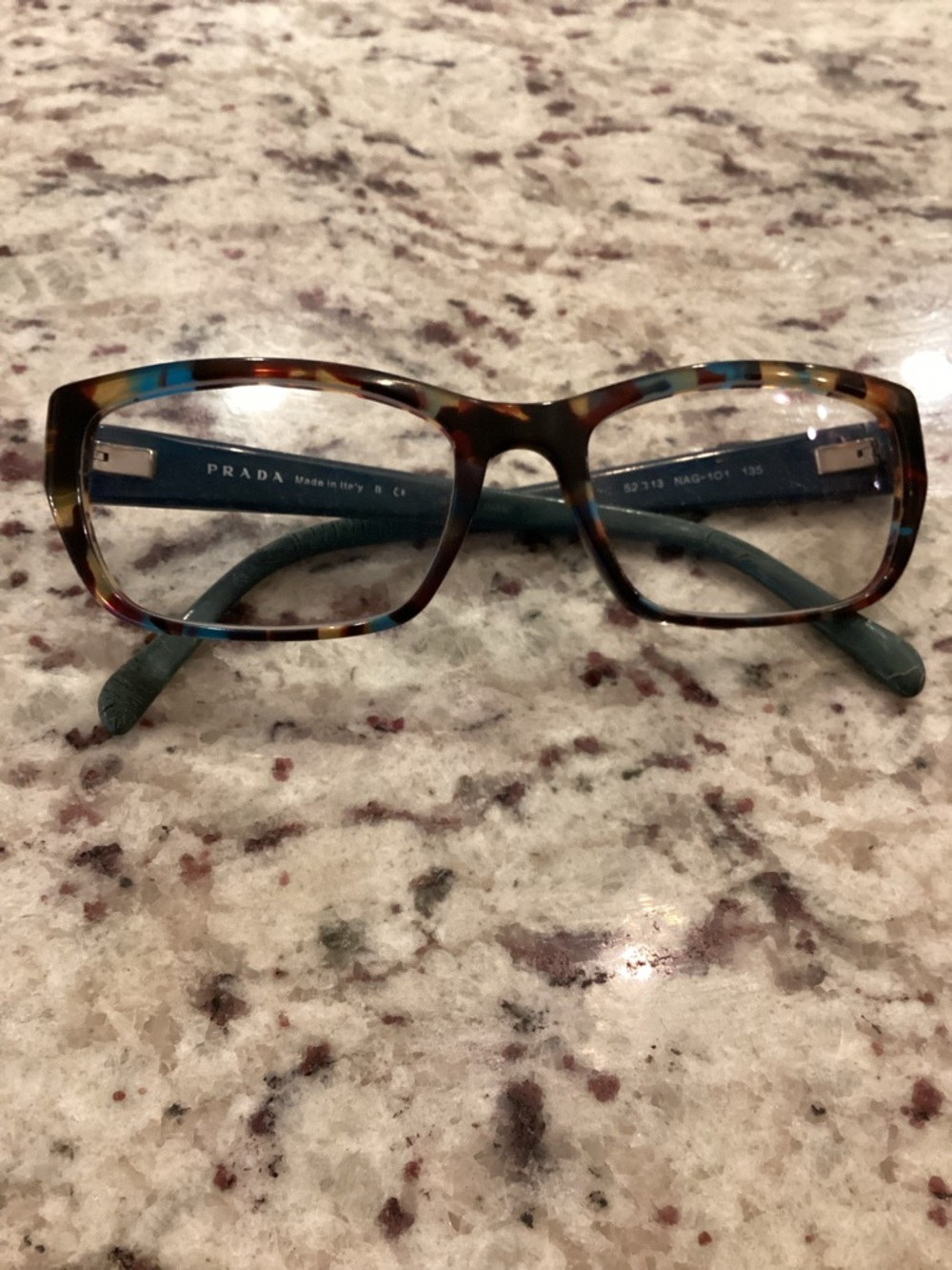 Prada Tortoiseshell Frames with Teal Temple Accents